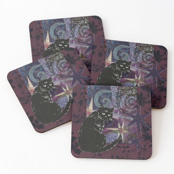 Item preview, Purple maroon whimsigoth aesthetic with cat, moon and stars aesthetic designed and sold by BrontesWhimsyStore.