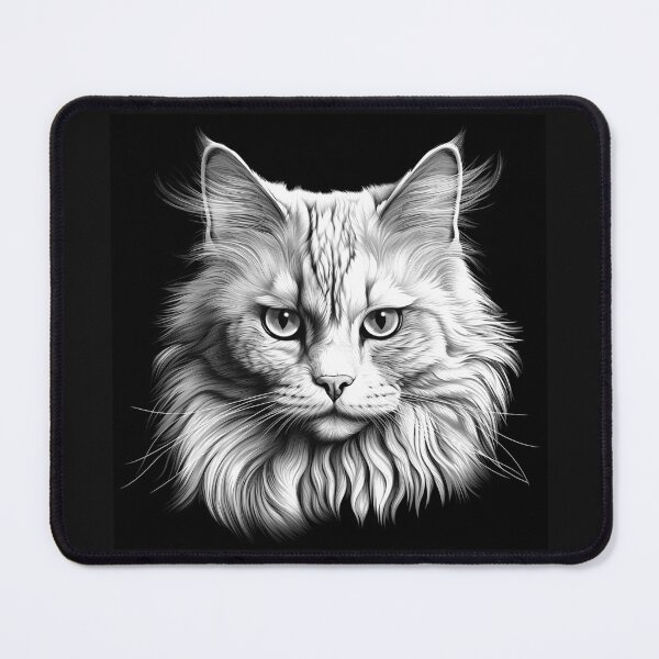 Item preview, Black and White Long Haired Cat Portrait Art designed and sold by inkoutninja.