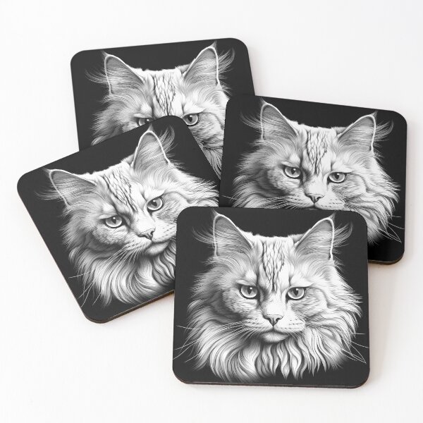 Item preview, Black and White Long Haired Cat Portrait Art designed and sold by inkoutninja.