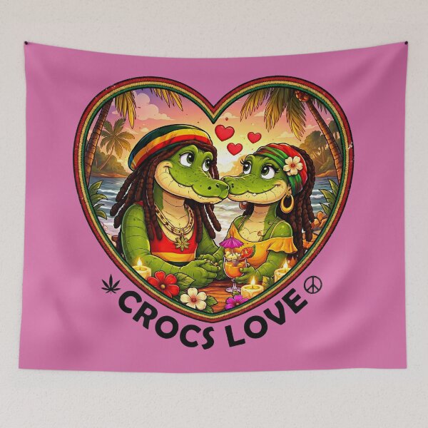 Item preview, One Love Tropical Alligators - Jamaican Vibes Sunset Heart designed and sold by digitalbob60.