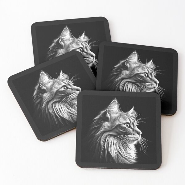 Item preview, Black and White Side Profile Cat Portrait Art designed and sold by inkoutninja.