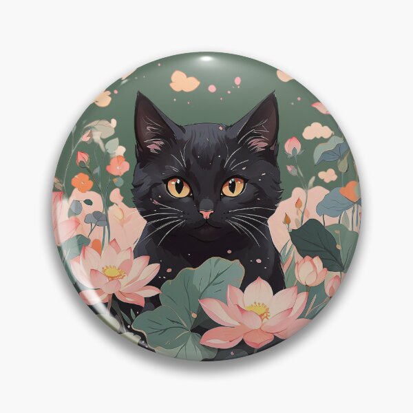 Item preview, Black Cat Among Pink Lotus Flowers – Elegant Floral Fantasy Illustration designed and sold by KiraChie.