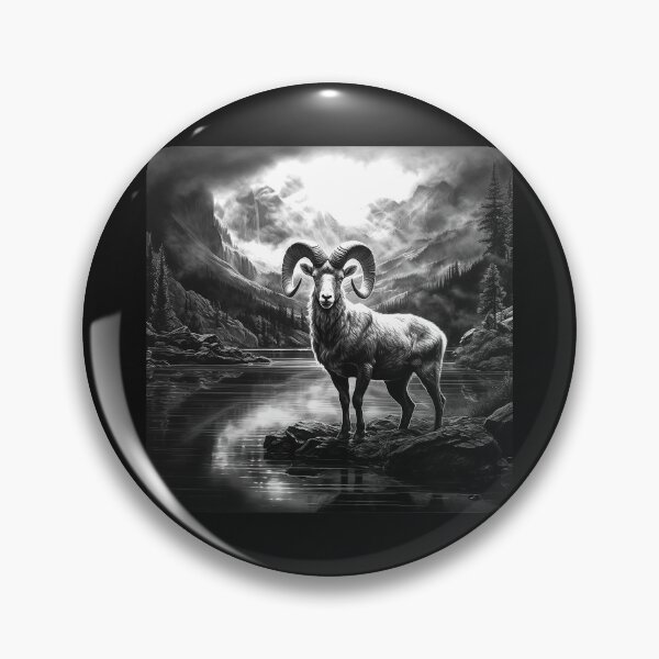 Item preview, Black and White Mountain Ram Wildlife Landscape Art designed and sold by inkoutninja.