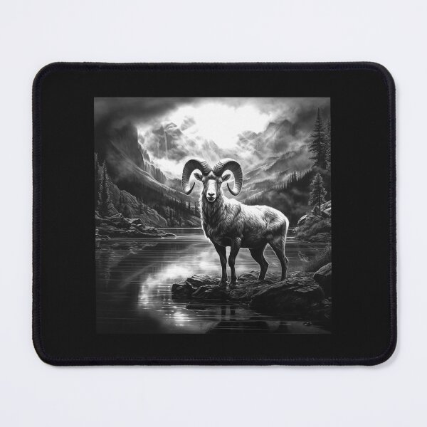 Item preview, Black and White Mountain Ram Wildlife Landscape Art designed and sold by inkoutninja.