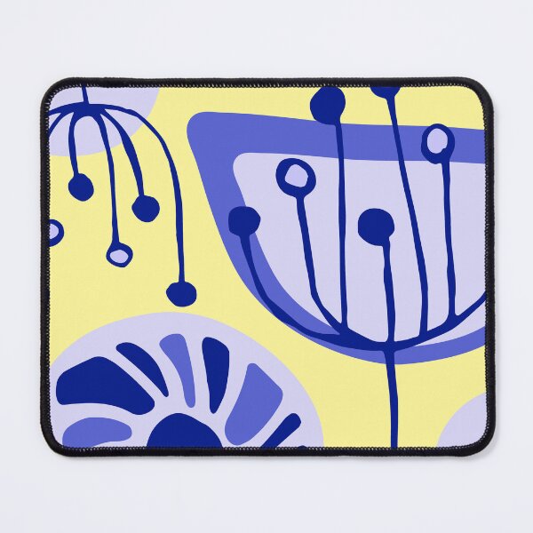 Item preview, Mid-Century Modern Abstract Blue Lilac Floral On Yellow designed and sold by DEC02.