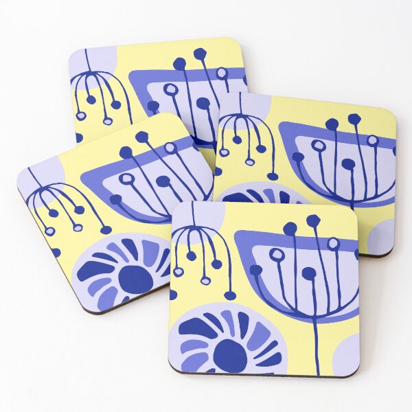 Item preview, Mid-Century Modern Abstract Blue Lilac Floral On Yellow designed and sold by DEC02.