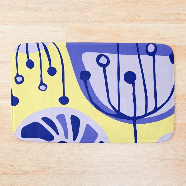 Item preview, Mid-Century Modern Abstract Blue Lilac Floral On Yellow designed and sold by DEC02.