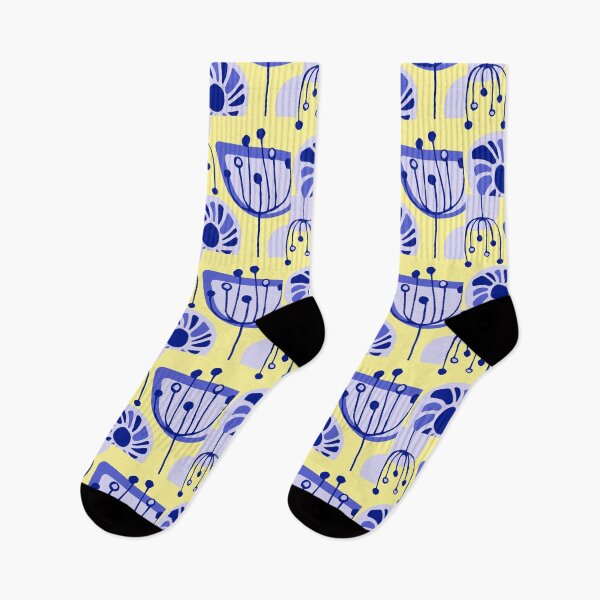 Item preview, Mid-Century Modern Abstract Blue Lilac Floral On Yellow designed and sold by DEC02.