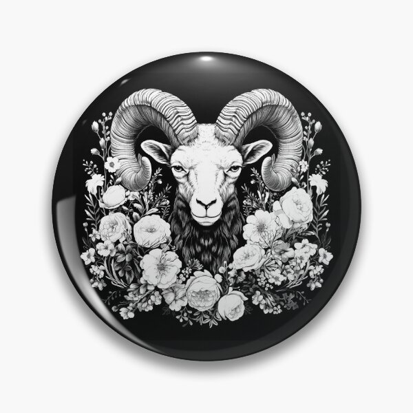 Item preview, Black and White Floral Ram Portrait Art designed and sold by inkoutninja.