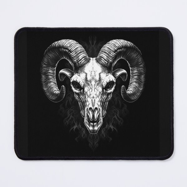 Item preview, Black and White Ram Skull Gothic Occult Art designed and sold by inkoutninja.