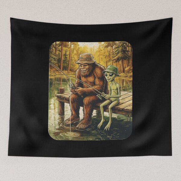 Item preview, Funny Bigfoot And Alien Fishing designed and sold by nosu-art-pod.