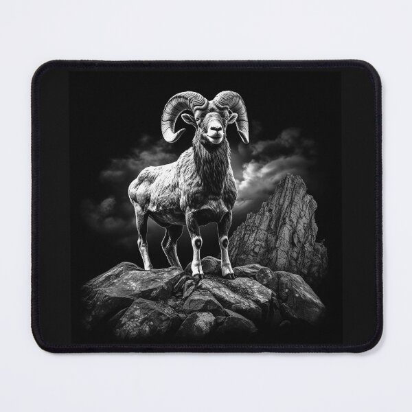 Item preview, Black and White Mountain Ram on Rocks Wildlife Art designed and sold by inkoutninja.