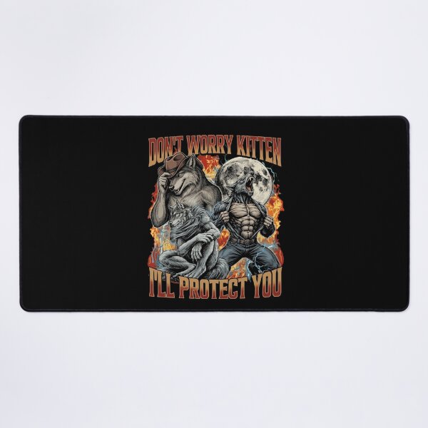 Item preview, Don't Worry Kitten I'll Protect You Ironic Wolf Meme designed and sold by Vermanartist.
