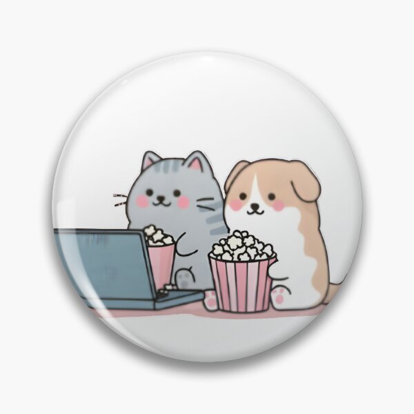 Item preview, Kawaii dog and cat watching movie on laptop designed and sold by Newrealis.