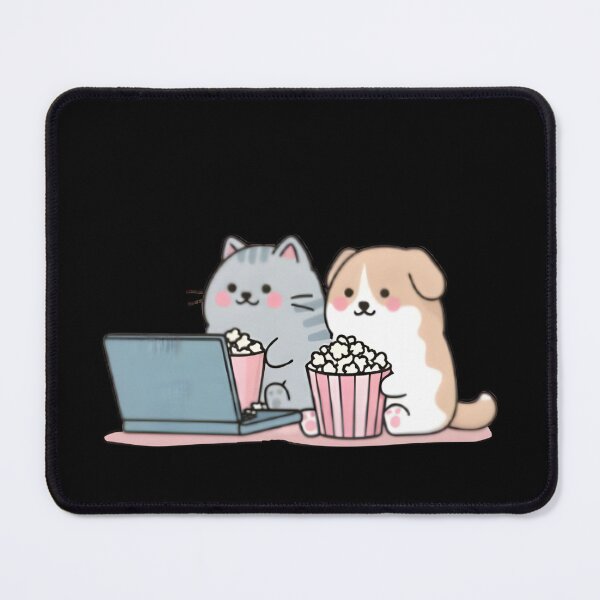 Item preview, Kawaii dog and cat watching movie on laptop designed and sold by Newrealis.