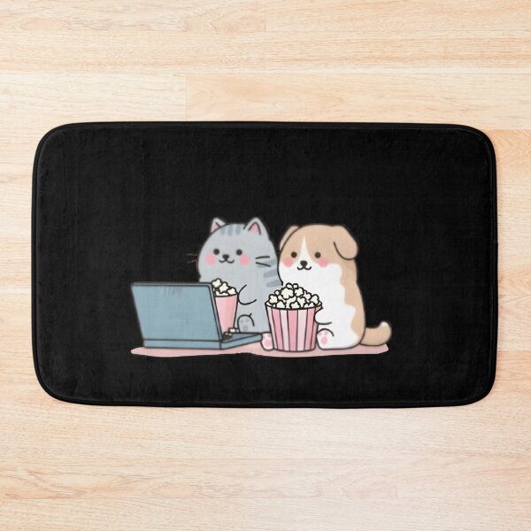 Item preview, Kawaii dog and cat watching movie on laptop designed and sold by Newrealis.