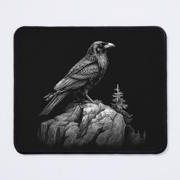Item preview, Black and White Raven on Mountain Rocks Art designed and sold by inkoutninja.