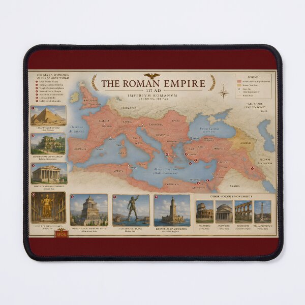 Item preview, Roman Empire Map Poster | Ancient Wonders & Monuments Illustrated Historical Wall Art | SPQR Imperial Geography Map designed and sold by RockyLambda.