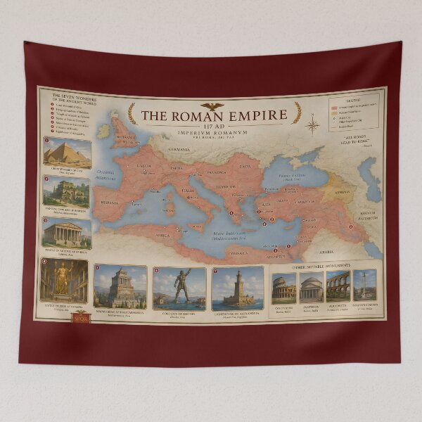 Item preview, Roman Empire Map Poster | Ancient Wonders & Monuments Illustrated Historical Wall Art | SPQR Imperial Geography Map designed and sold by RockyLambda.
