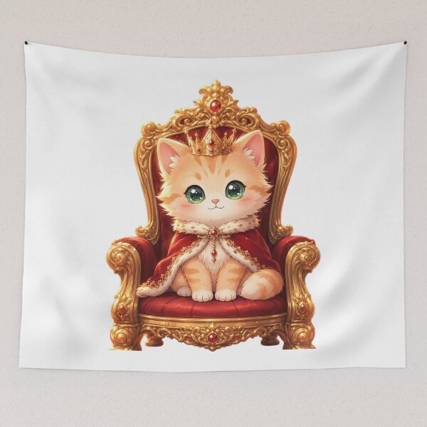 Item preview, Cute Royal King Cat on Throne - Kawaii Prince Kitten Art designed and sold by 299Art.
