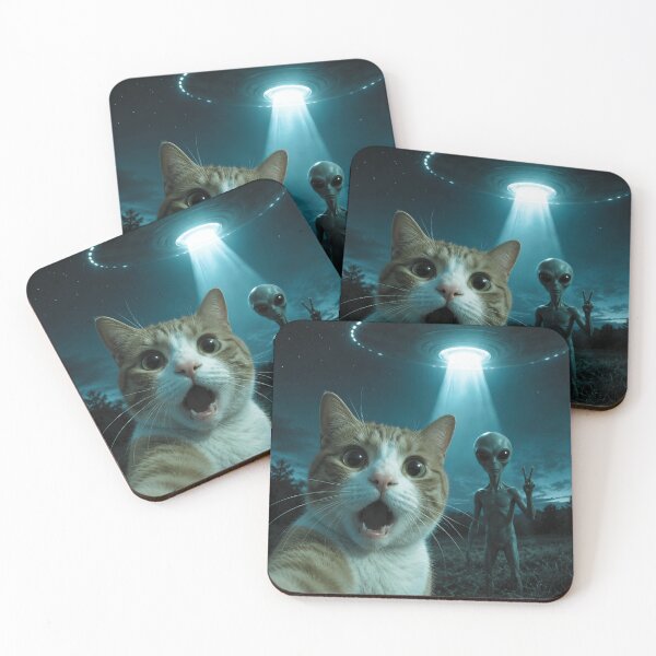 Item preview, Cat Selfie With Alien UFO Cute Big Foot Essential T-Shirt designed and sold by Pacific Creation.