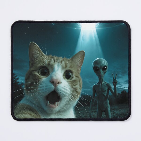 Item preview, Cat Selfie With Alien UFO Cute Big Foot Essential T-Shirt designed and sold by tutocat.