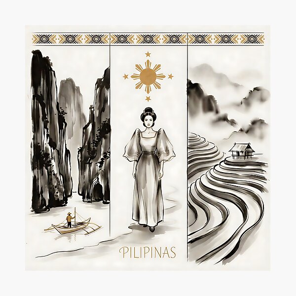 Item preview, Pilipinas — Maria Clara El Nido  & Banaue Sumi-e Triptych  designed and sold by LSE Prints.