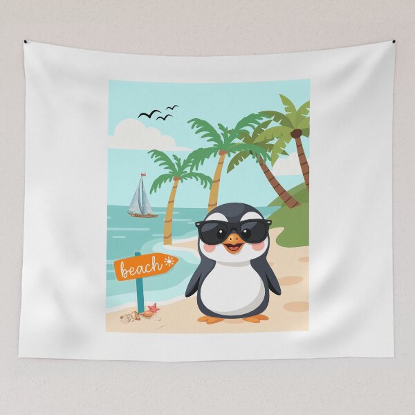 Item preview, Funny penguin meets beach vacation designed and sold by PureHopeStudio.