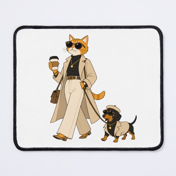 Item preview, Coffee Walk Chic – Fashion Cat & Stylish Dachshund designed and sold by filou designs.