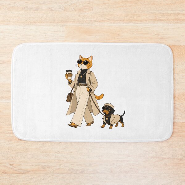 Item preview, Coffee Walk Chic – Fashion Cat & Stylish Dachshund designed and sold by filou designs.