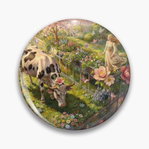 Item preview, Modern Shepherdess Grazing a Cow in an Urban Wildflower Meadow at Sunset designed and sold by M-Y-A-R-T-.