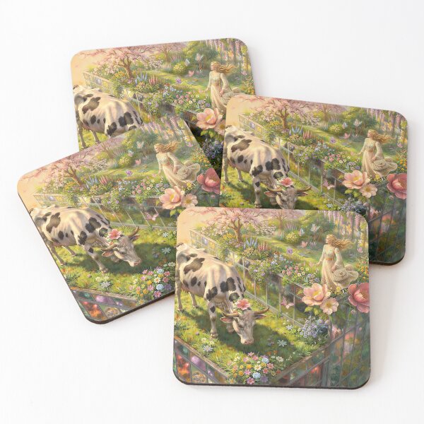 Item preview, Modern Shepherdess Grazing a Cow in an Urban Wildflower Meadow at Sunset designed and sold by M-Y-A-R-T-.