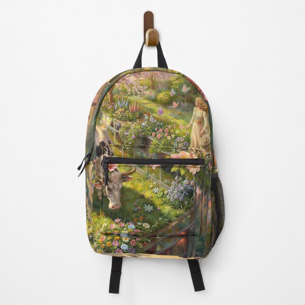 Item preview, Modern Shepherdess Grazing a Cow in an Urban Wildflower Meadow at Sunset designed and sold by M-Y-A-R-T-.