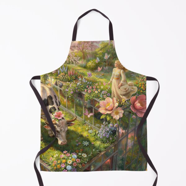 Item preview, Modern Shepherdess Grazing a Cow in an Urban Wildflower Meadow at Sunset designed and sold by M-Y-A-R-T-.