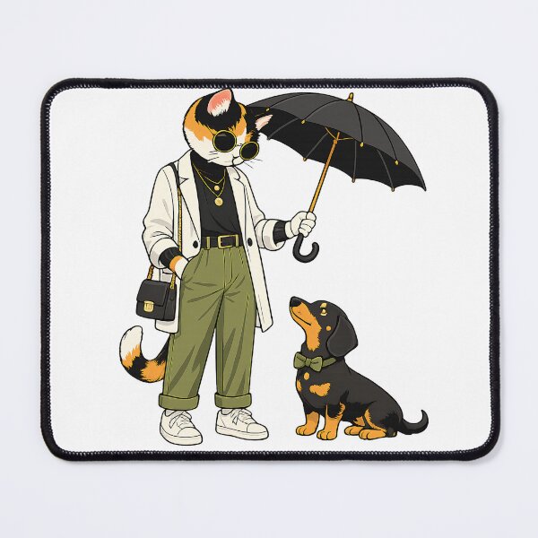 Item preview, Elegant Cat & Loyal Dachshund – Stylish Animal Fashion Illustration designed and sold by filou designs.