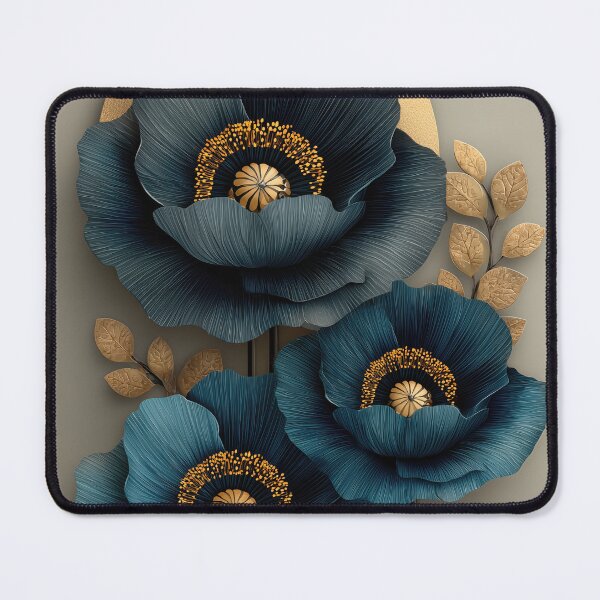 Item preview, Elegant Teal Poppy Flowers with Gold Accents designed and sold by colorful-white.