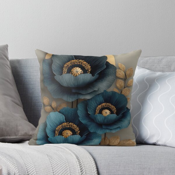 Item preview, Elegant Teal Poppy Flowers with Gold Accents designed and sold by colorful-white.