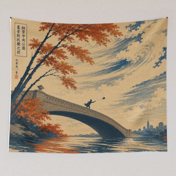 Item preview, Autumn Winds at Bow Bridge designed and sold by UkiyoCities.