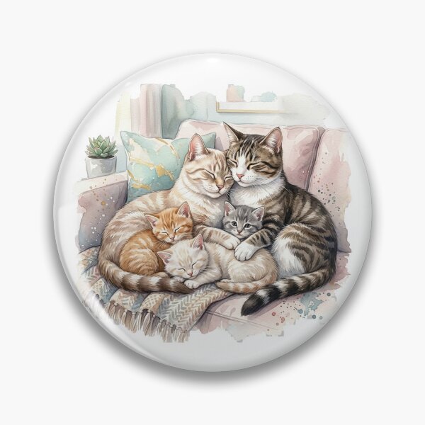 Item preview, Cozy Watercolor Cat Family Cuddling on Sofa designed and sold by Ponsak.