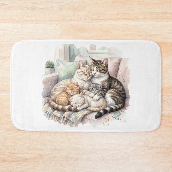 Item preview, Cozy Watercolor Cat Family Cuddling on Sofa designed and sold by Ponsak.