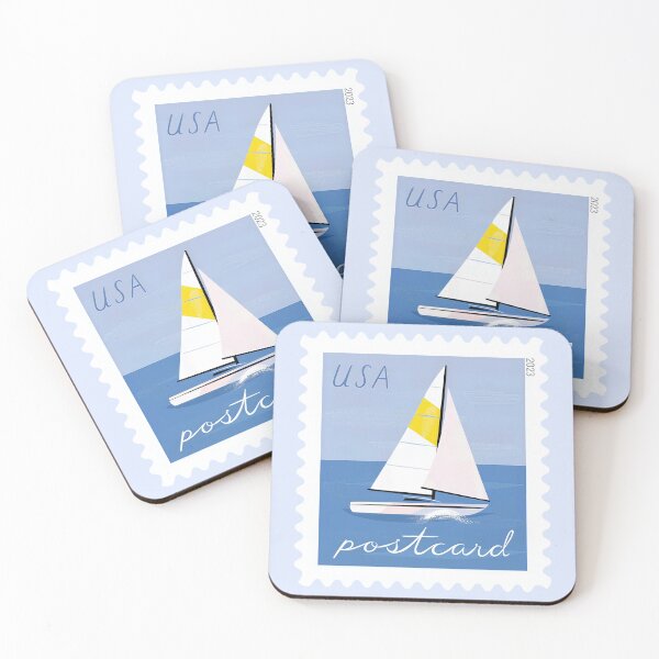 Item preview, USA stamp Minimalist Sailboat on Blue Ocean Graphic Art designed and sold by Schulz Lightprint Studio.