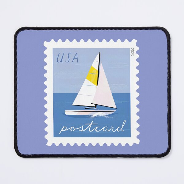 Item preview, USA stamp Minimalist Sailboat on Blue Ocean Graphic Art designed and sold by Schulz Lightprint Studio.