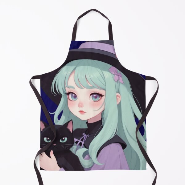 Item preview, Cute Anime Witch Girl with Fluffy Black Cat Art designed and sold by Soluna Studio.