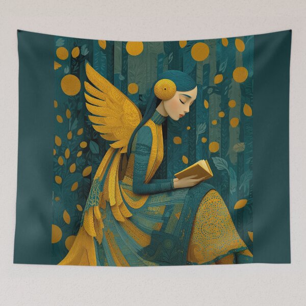 Item preview, Golden Angel Reading in Magical Forest designed and sold by colorful-white.