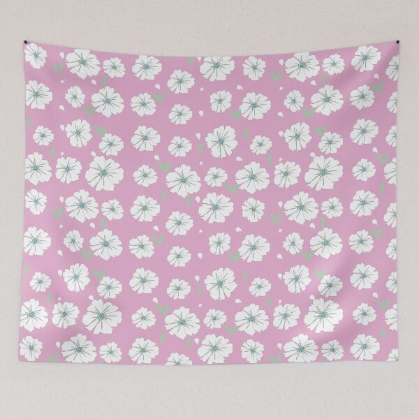 Item preview, Cute seamless pattern with white cosmos flowers on pink background. designed and sold by AjjimaJKM.