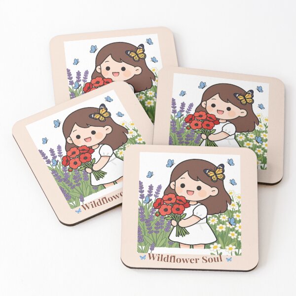 Item preview, Wildflower Soul –– Cute Girl with Poppies and Butterflies designed and sold by BCapybara.