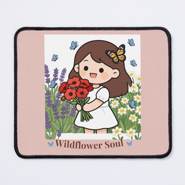 Item preview, Wildflower Soul –– Cute Girl with Poppies and Butterflies designed and sold by BCapybara.