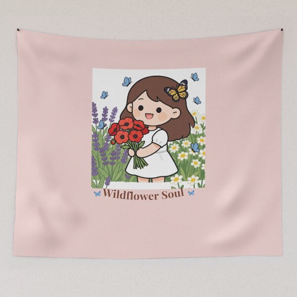 Item preview, Wildflower Soul –– Cute Girl with Poppies and Butterflies designed and sold by BCapybara.