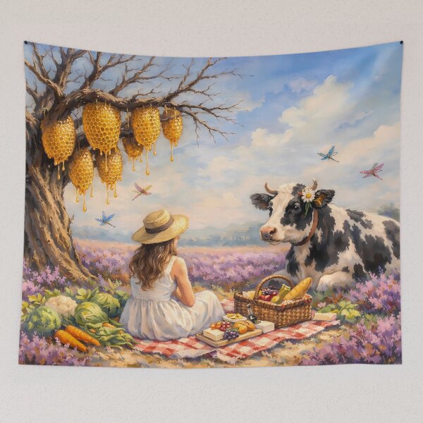 Item preview, Outdoor Meal with a Cow in the Lavender Field designed and sold by M-Y-A-R-T-.