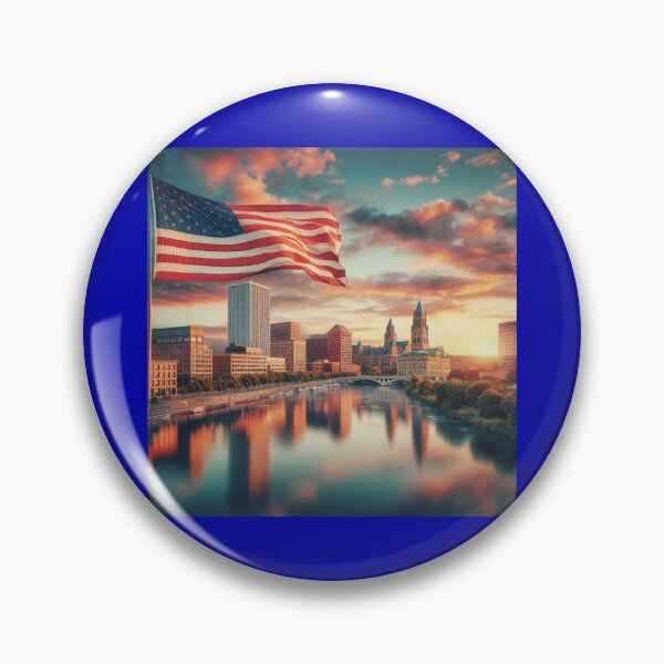 Item preview, Rochester USA Scenic Skyline With American Flag   designed and sold by PaintMeWorld.